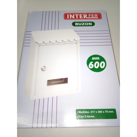 buzón metálico blanco INTERFER. 21x30x7cm. 2 llaves