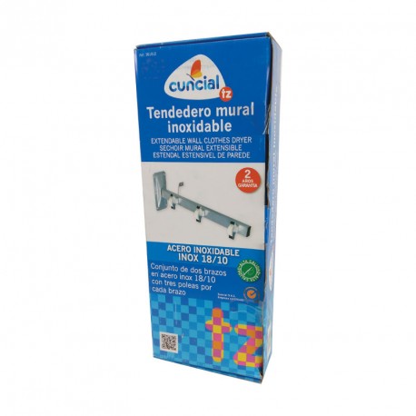tendedero mural inox CUNCIAL. 6 poleas+tacos y tornillos incluidos.