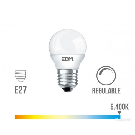 Bombilla LED esférica E27  5,5w luz blanca REGULABLE