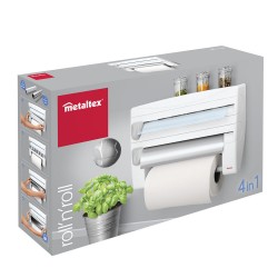 Dispensador rollos cocina METALTEX roll´n´roll. 4 en 1.  2 cuchillas deslizantes